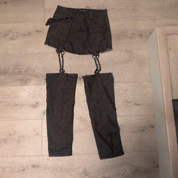 Dolls Kill Dresses & Skirts - Dolls Kill Darker Wavs Denim Miniskirt with Chains and Denim Leg Warmers